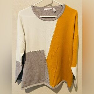 Colorblock Sweater - Mustard, Gray, and Cream
